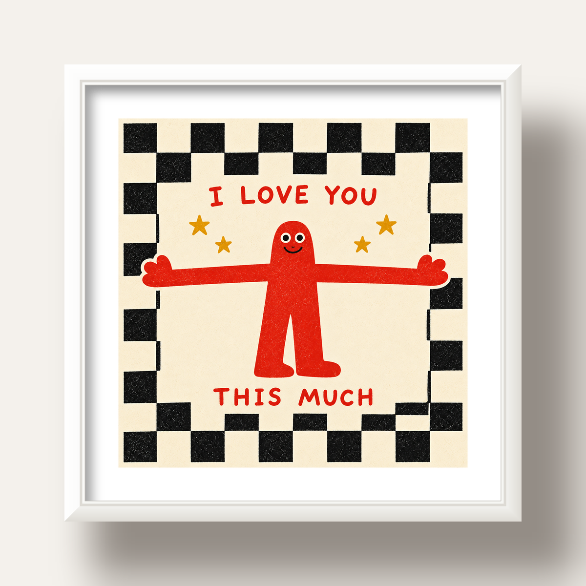 Sevimli Karakterli Aşk Mesajlı Çizgi Film Poster - I LOVE YOU — beyaz derin çerçeveli paspartulu