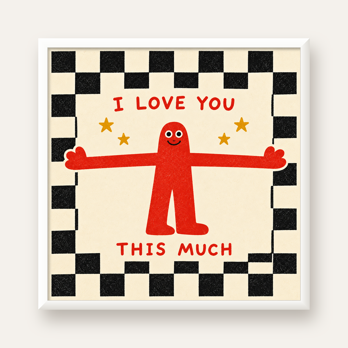 Sevimli Karakterli Aşk Mesajlı Çizgi Film Poster - I LOVE YOU — beyaz çerçeveli kare poster