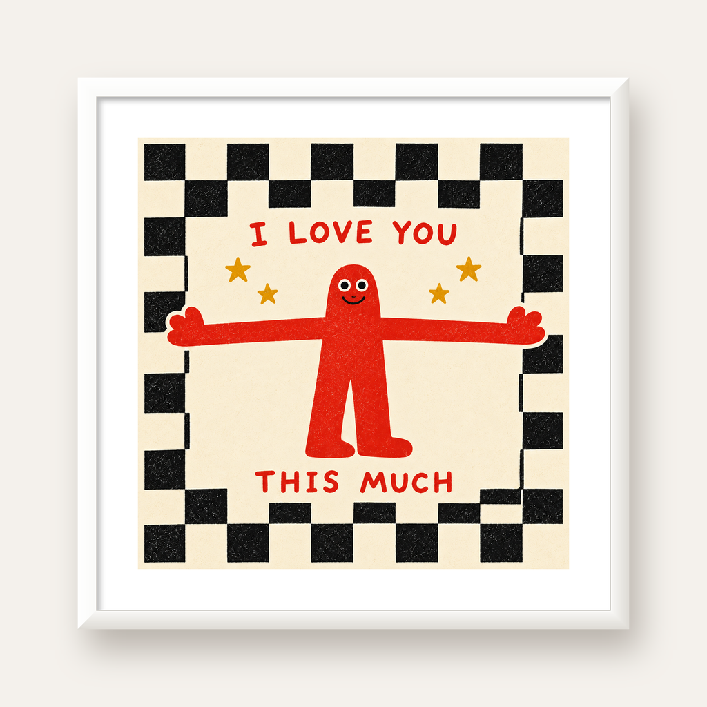 Sevimli Karakterli Aşk Mesajlı Çizgi Film Poster - I LOVE YOU — beyaz çerçeveli kare poster