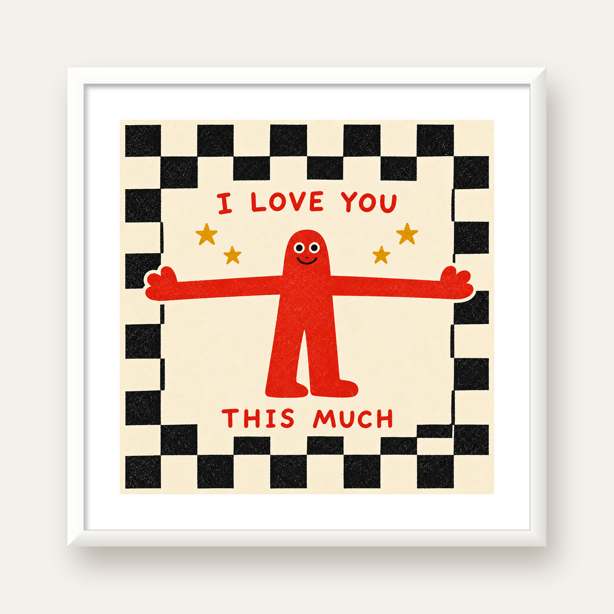Sevimli Karakterli Aşk Mesajlı Çizgi Film Poster - I LOVE YOU — beyaz çerçeveli kare poster