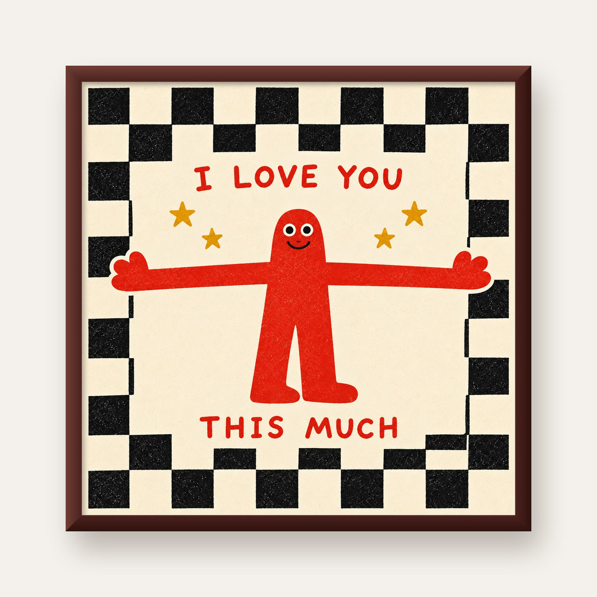 Sevimli Karakterli Aşk Mesajlı Çizgi Film Poster - I LOVE YOU — ceviz çerçeveli