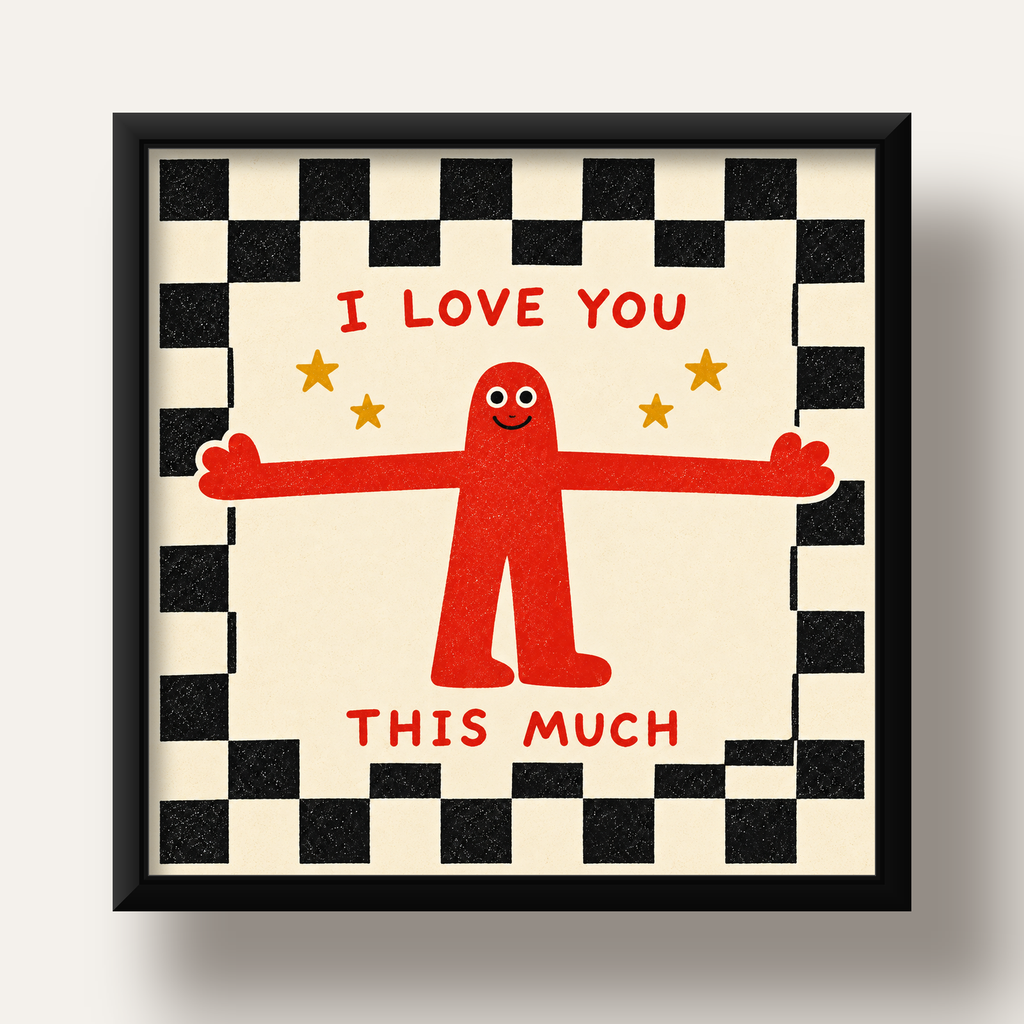 Sevimli Karakterli Aşk Mesajlı Çizgi Film Poster - I LOVE YOU — siyah derin çerçeveli