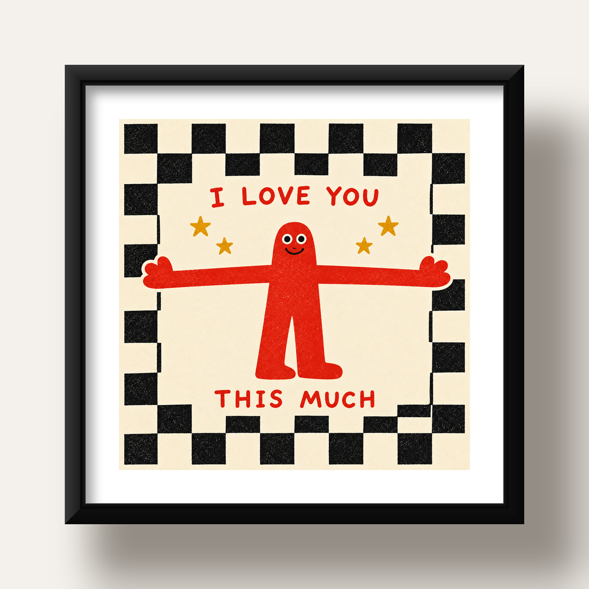 Sevimli Karakterli Aşk Mesajlı Çizgi Film Poster - I LOVE YOU — siyah derin çerçeveli paspartulu