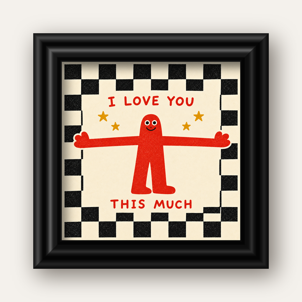 Sevimli Karakterli Aşk Mesajlı Çizgi Film Poster - I LOVE YOU — siyah galeri çerçeveli