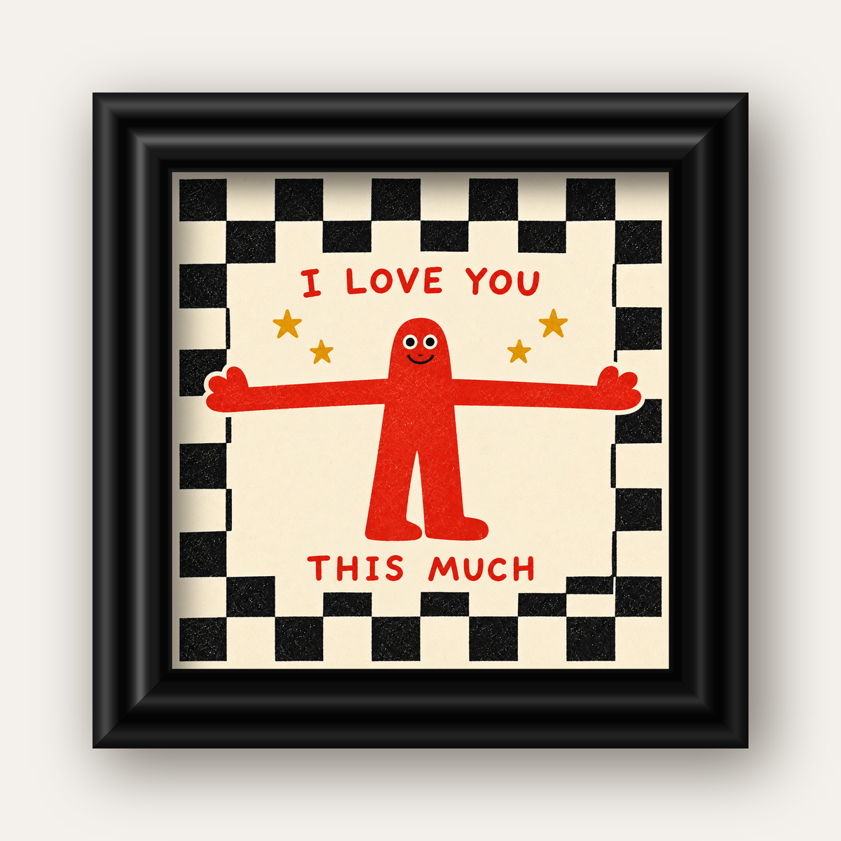 Sevimli Karakterli Aşk Mesajlı Çizgi Film Poster - I LOVE YOU — siyah galeri çerçeveli