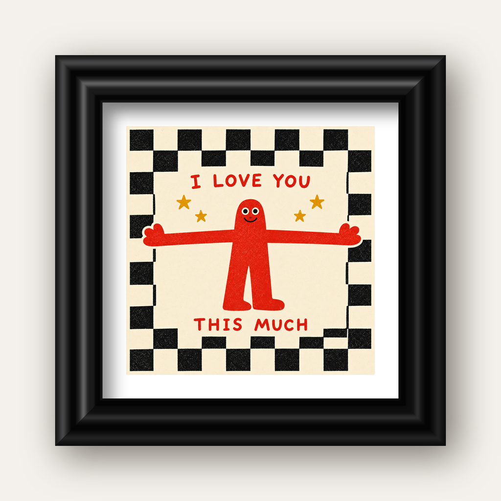 Sevimli Karakterli Aşk Mesajlı Çizgi Film Poster - I LOVE YOU — siyah galeri çerçeveli paspartulu
