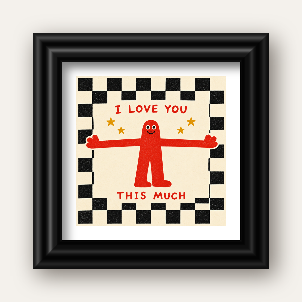 Sevimli Karakterli Aşk Mesajlı Çizgi Film Poster - I LOVE YOU — siyah galeri çerçeveli paspartulu