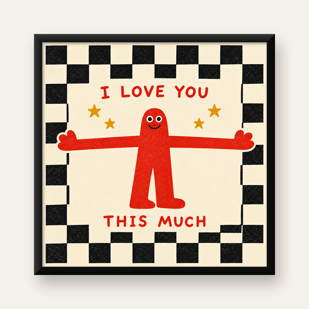 Sevimli Karakterli Aşk Mesajlı Çizgi Film Poster - I LOVE YOU — Kare baskı, düz siyah çerçeveli duvar posteri