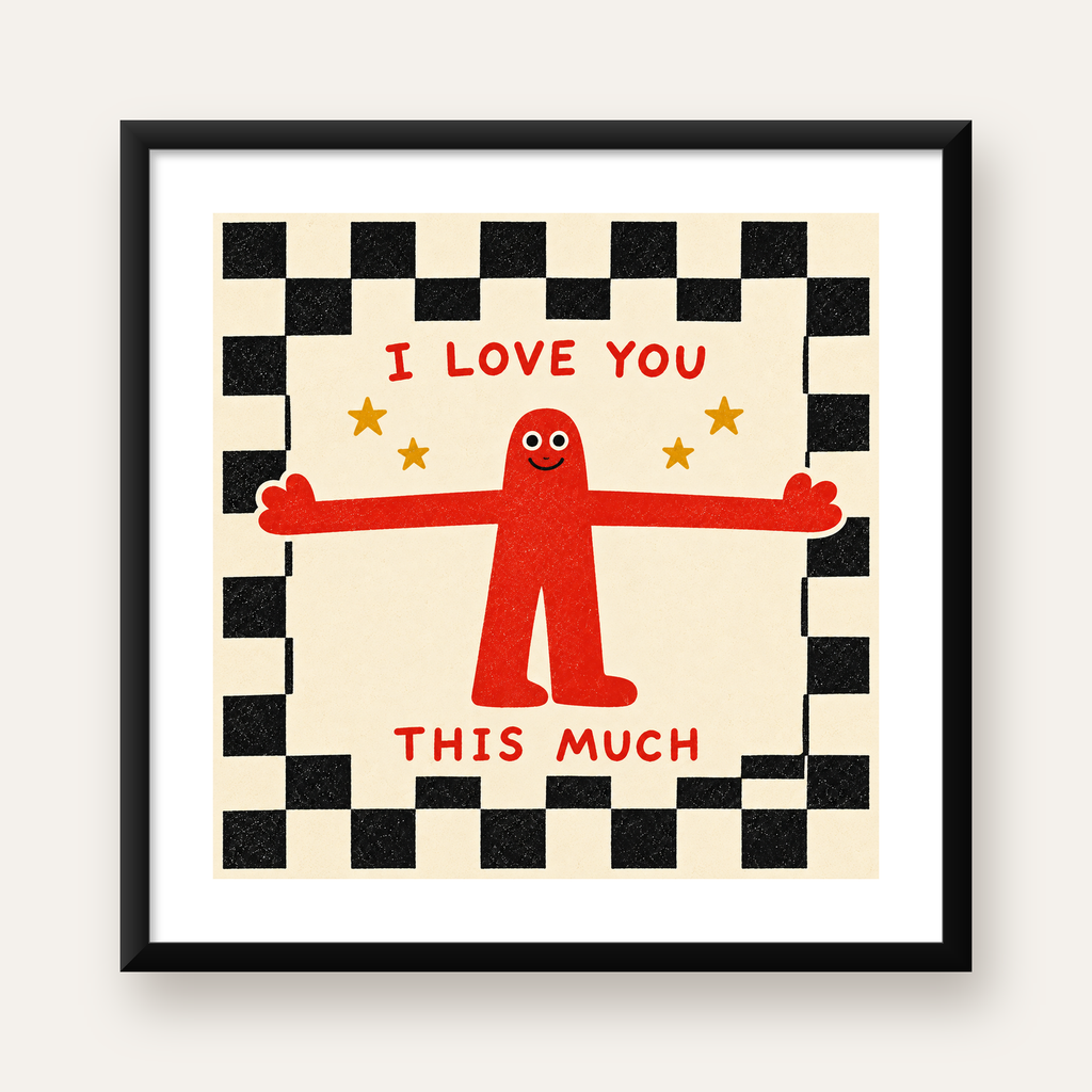 Sevimli Karakterli Aşk Mesajlı Çizgi Film Poster - I LOVE YOU — Kare baskı, beyaz paspartulu