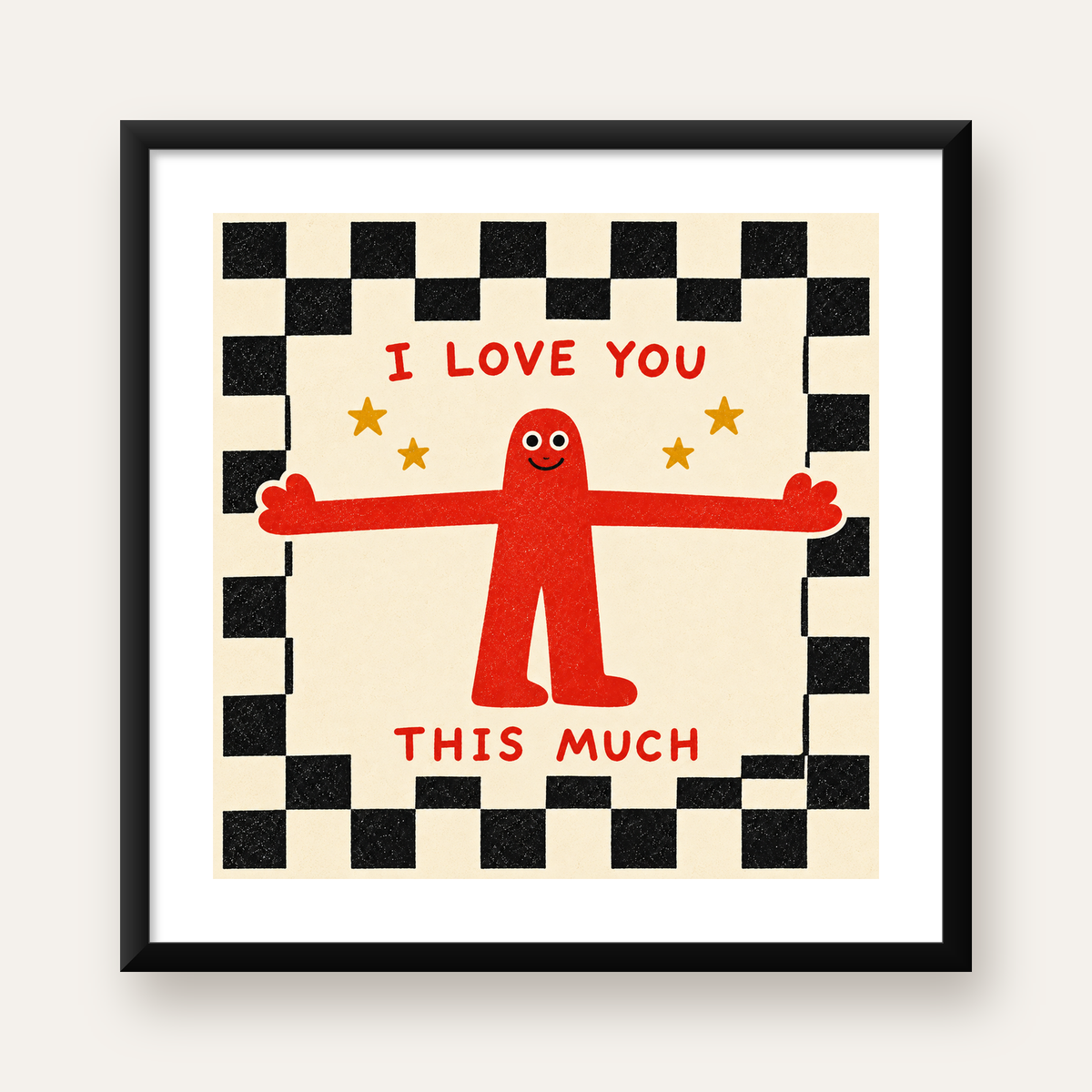 Sevimli Karakterli Aşk Mesajlı Çizgi Film Poster - I LOVE YOU — Kare baskı, beyaz paspartulu