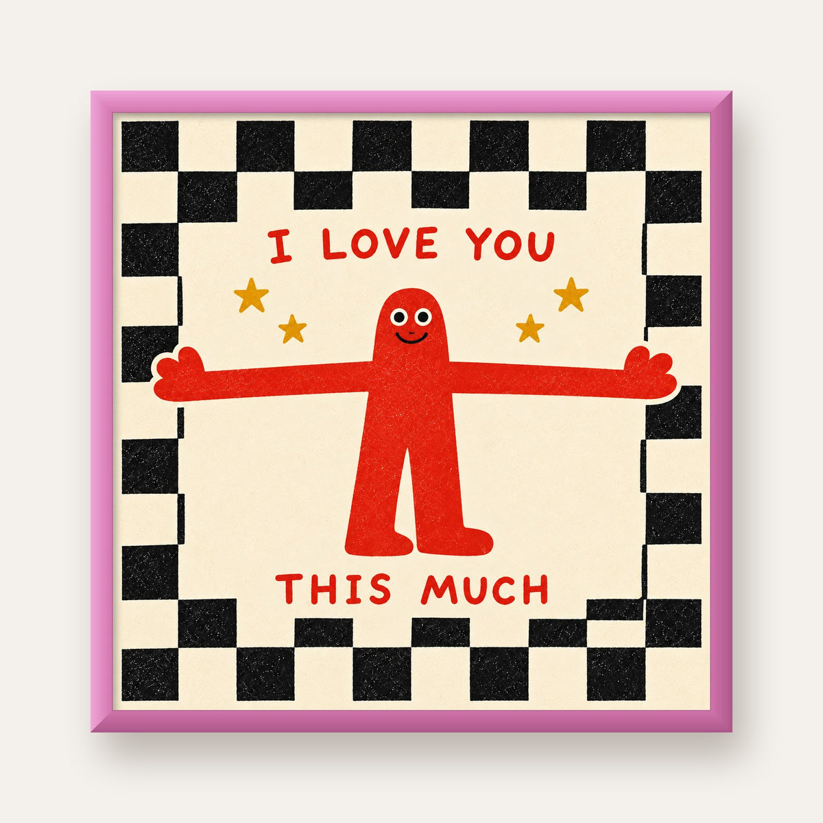 Sevimli Karakterli Aşk Mesajlı Çizgi Film Poster - I LOVE YOU — pembe çerçeveli