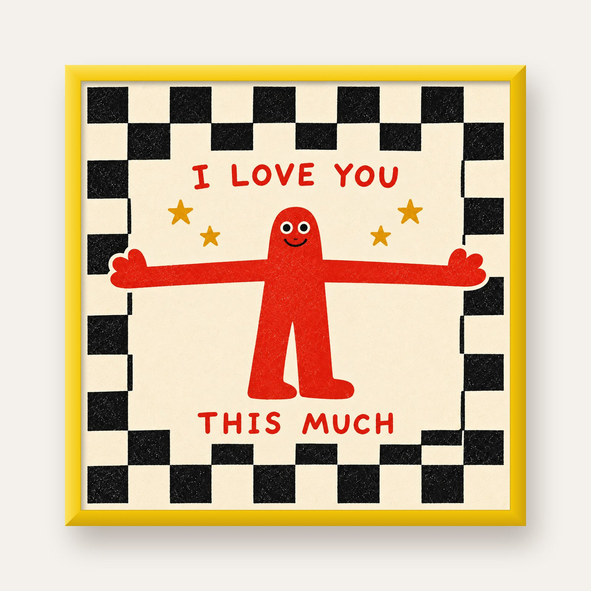 Sevimli Karakterli Aşk Mesajlı Çizgi Film Poster - I LOVE YOU — sarı çerçeveli