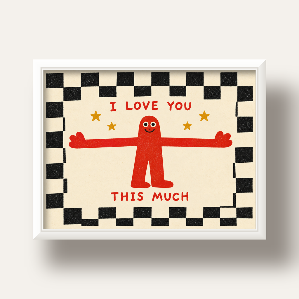 Sevimli Karakterli Aşk Mesajlı Çizgi Film Poster - I LOVE YOU — beyaz derin çerçeveli