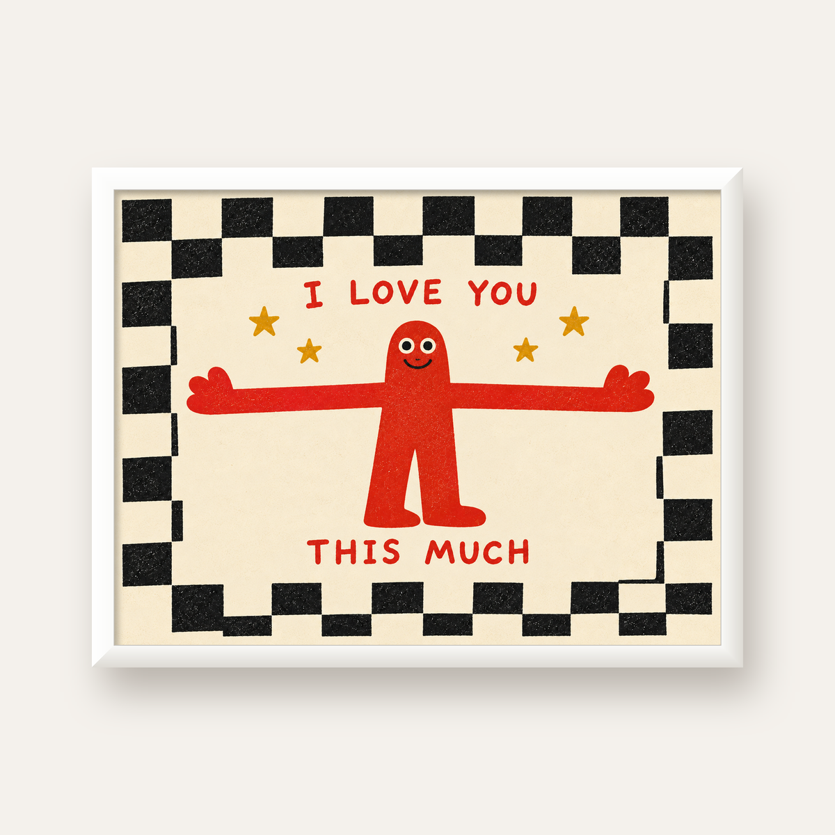 Sevimli Karakterli Aşk Mesajlı Çizgi Film Poster - I LOVE YOU — beyaz çerçeveli yatay poster