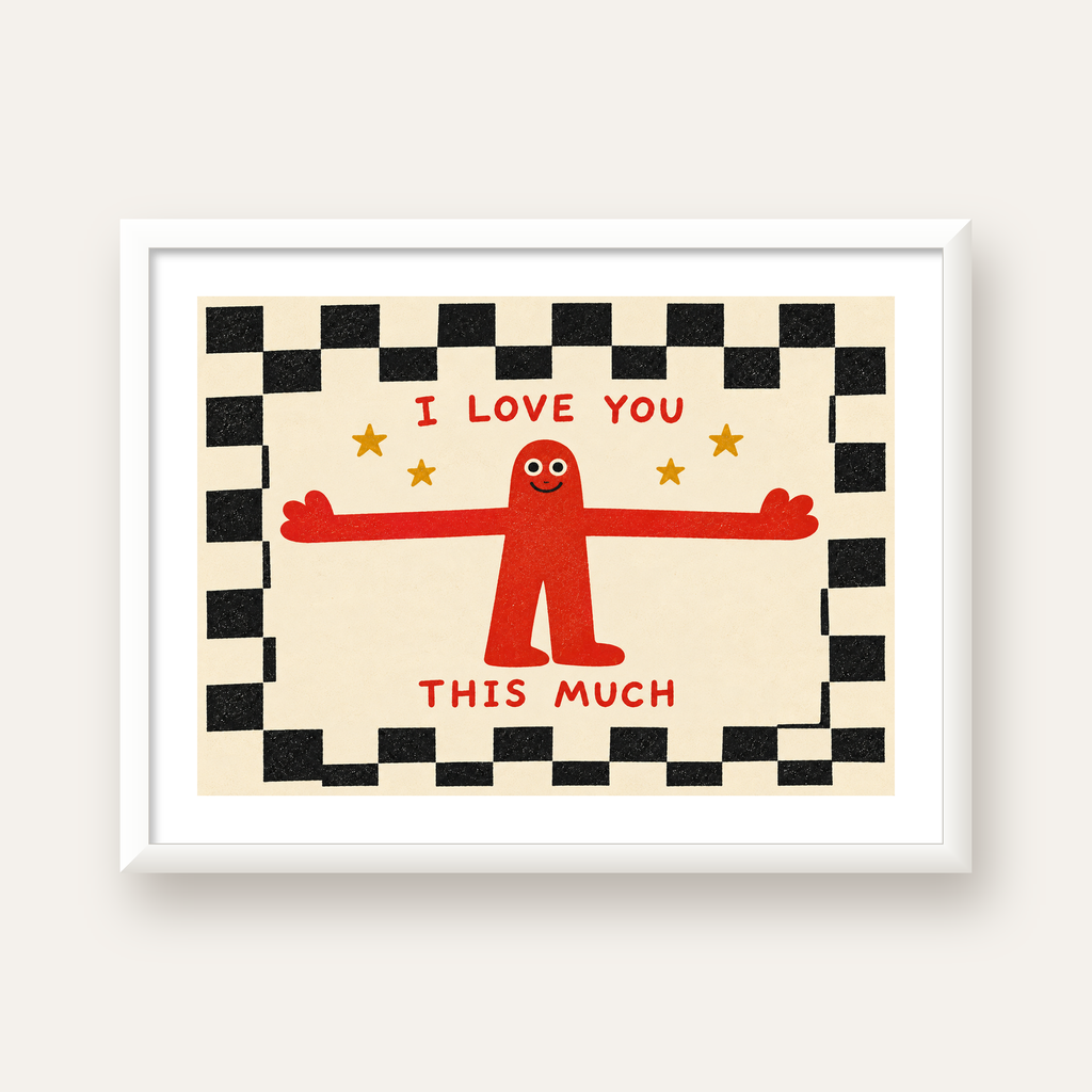 Sevimli Karakterli Aşk Mesajlı Çizgi Film Poster - I LOVE YOU — beyaz çerçeveli yatay poster