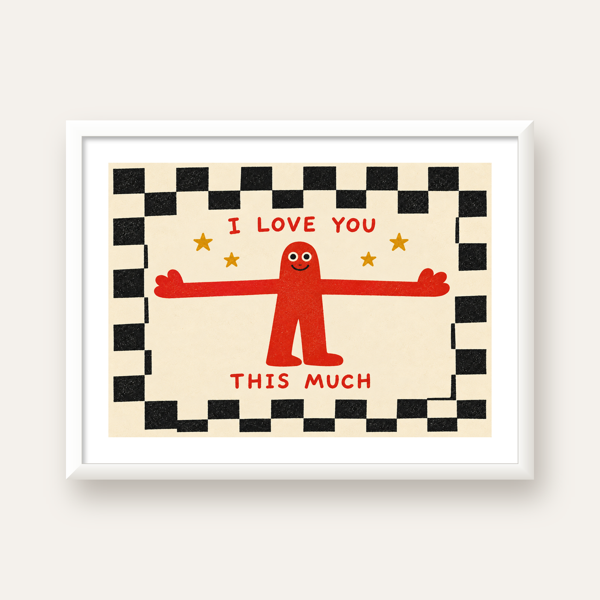 Sevimli Karakterli Aşk Mesajlı Çizgi Film Poster - I LOVE YOU — beyaz çerçeveli yatay poster