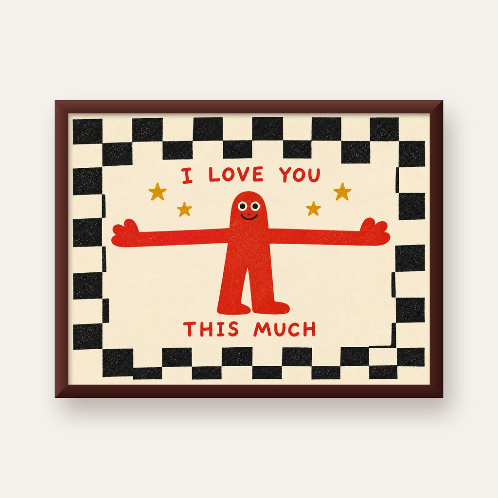 Sevimli Karakterli Aşk Mesajlı Çizgi Film Poster - I LOVE YOU — ceviz çerçeveli