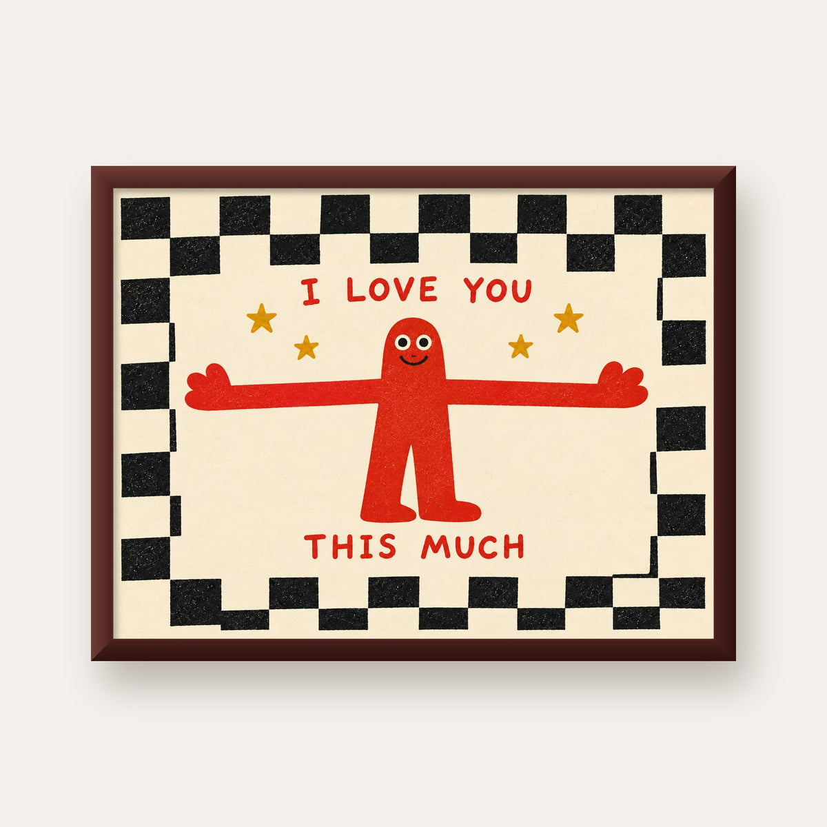 Sevimli Karakterli Aşk Mesajlı Çizgi Film Poster - I LOVE YOU — ceviz çerçeveli