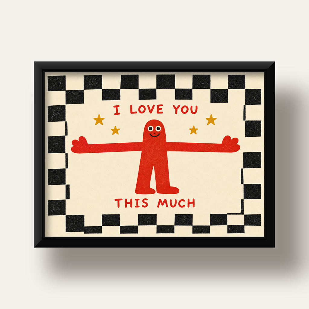 Sevimli Karakterli Aşk Mesajlı Çizgi Film Poster - I LOVE YOU — siyah derin çerçeveli