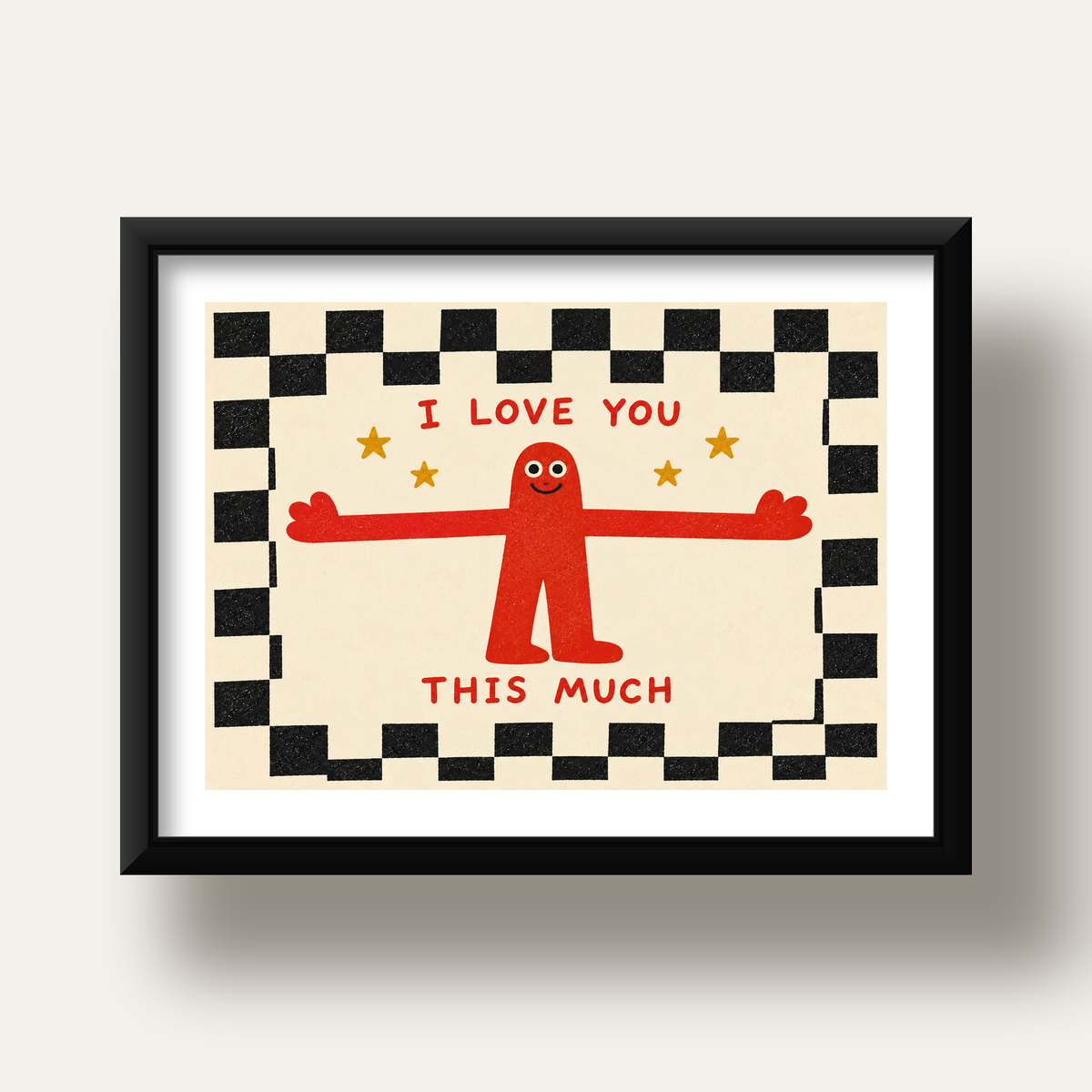 Sevimli Karakterli Aşk Mesajlı Çizgi Film Poster - I LOVE YOU — siyah derin çerçeveli paspartulu