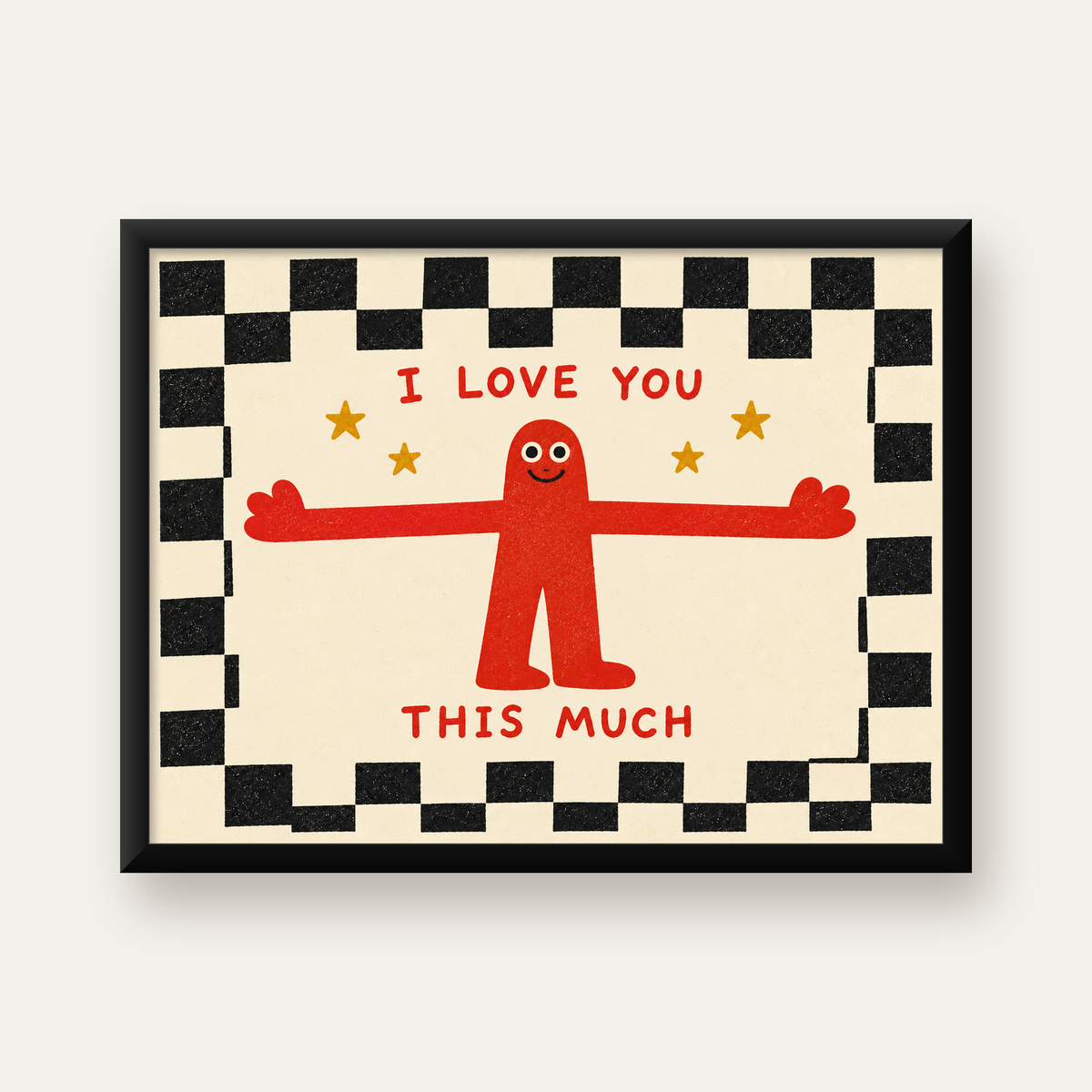 Sevimli Karakterli Aşk Mesajlı Çizgi Film Poster - I LOVE YOU — Yatay baskı, düz siyah çerçeveli duvar posteri