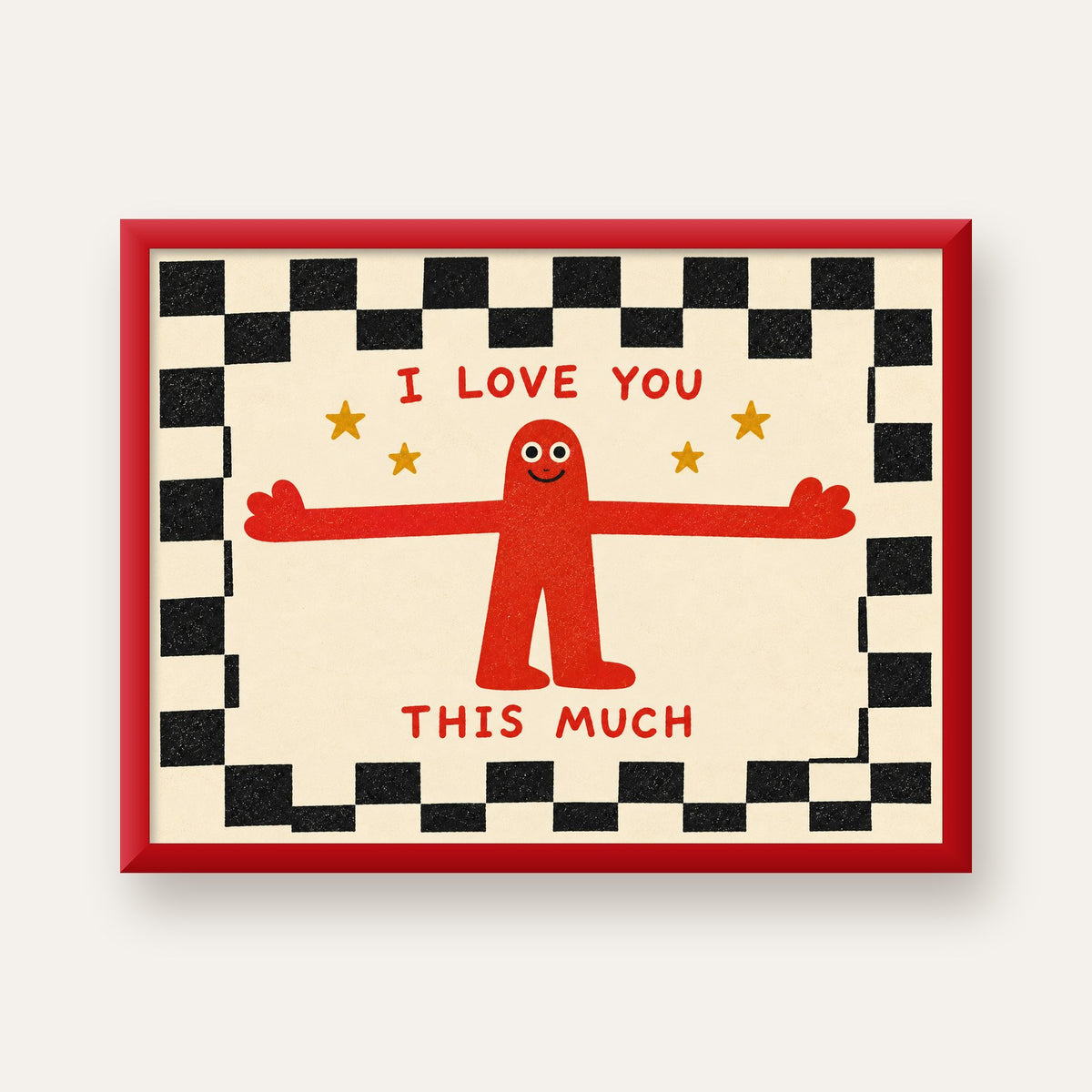 Sevimli Karakterli Aşk Mesajlı Çizgi Film Poster - I LOVE YOU — kırmızı çerçeveli