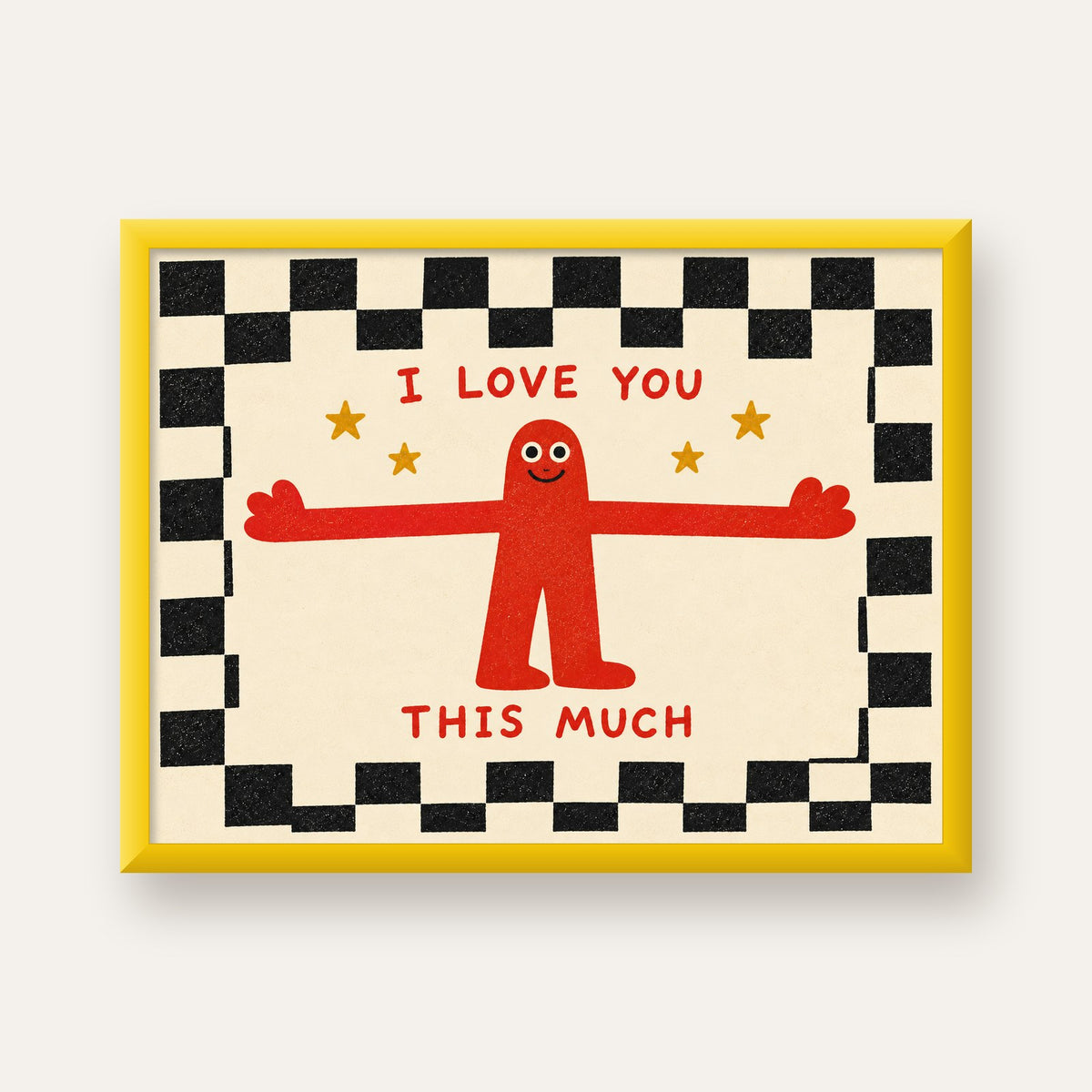 Sevimli Karakterli Aşk Mesajlı Çizgi Film Poster - I LOVE YOU — sarı çerçeveli