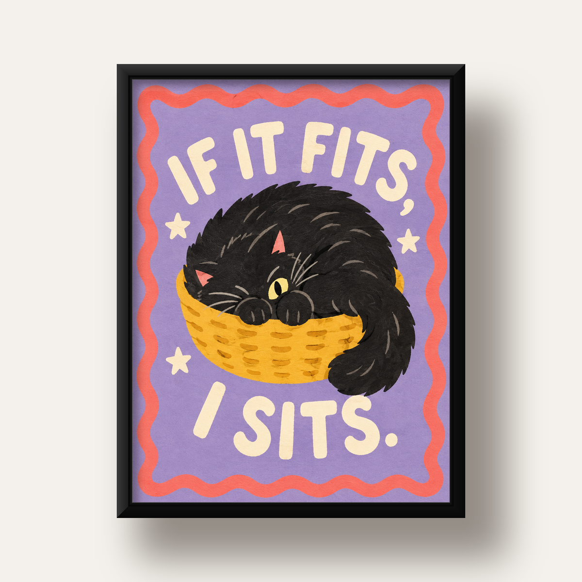 Sepette Siyah Kedi İllüstrasyon Poster – Dijital Sanat Baskısı — siyah derin çerçeveli