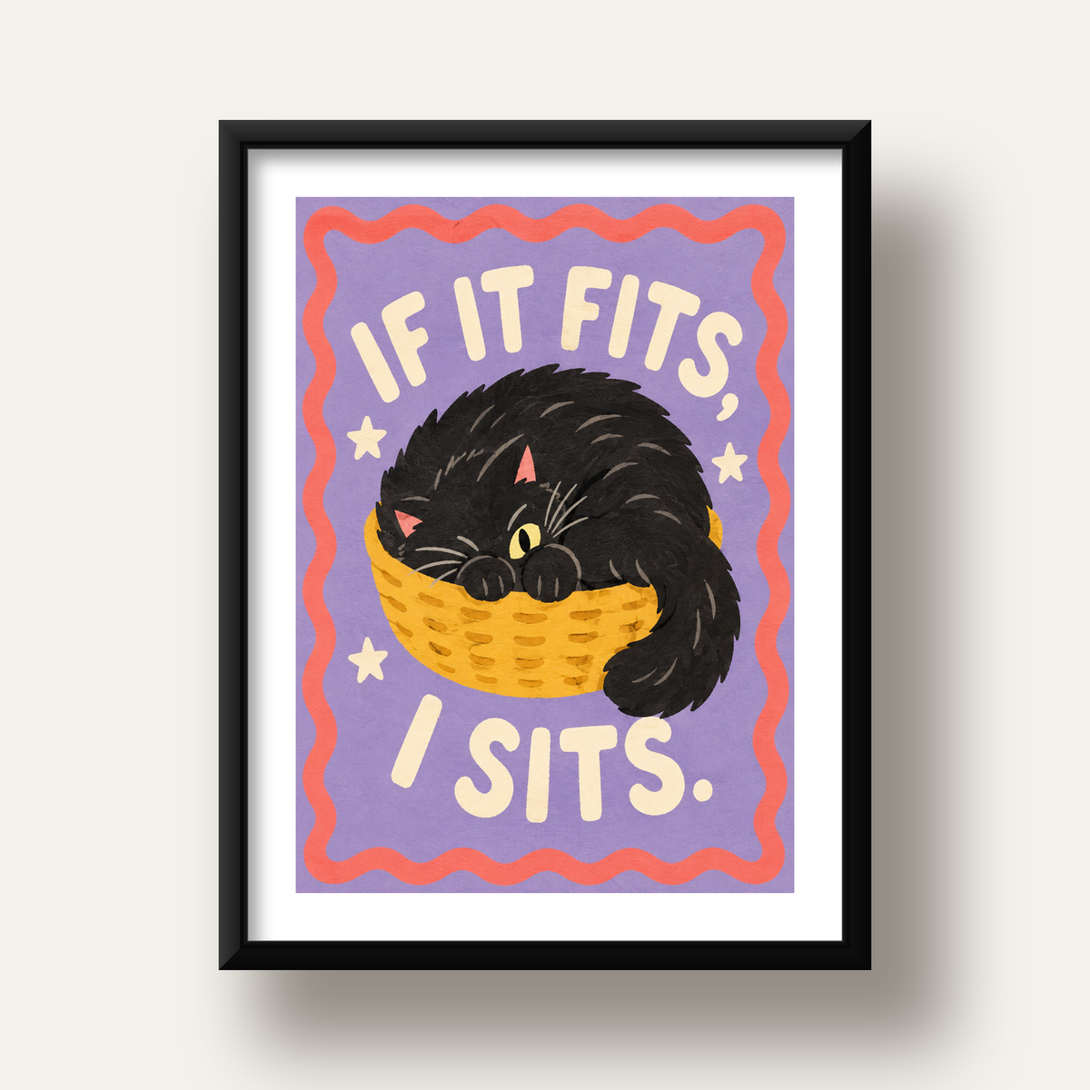 Sepette Siyah Kedi İllüstrasyon Poster – Dijital Sanat Baskısı — siyah derin çerçeveli paspartulu