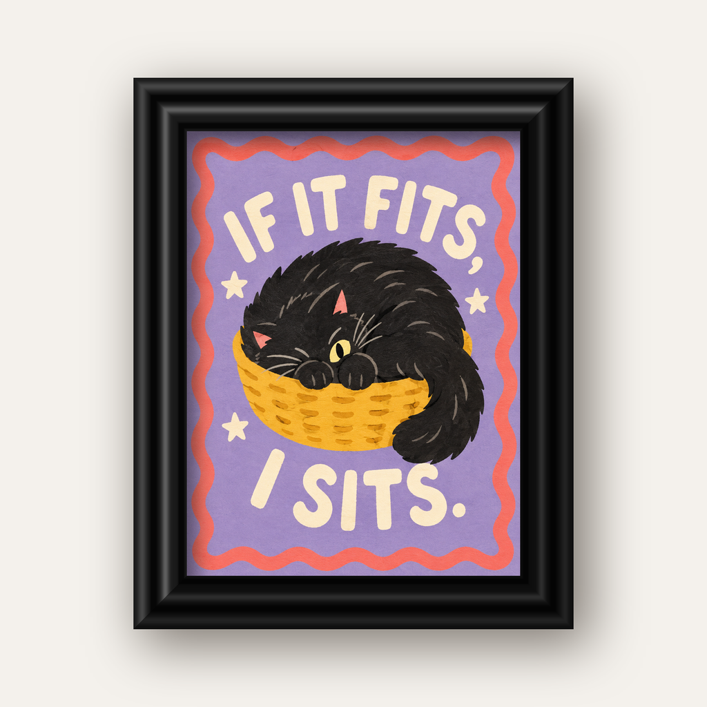 Sepette Siyah Kedi İllüstrasyon Poster – Dijital Sanat Baskısı — siyah galeri çerçeveli