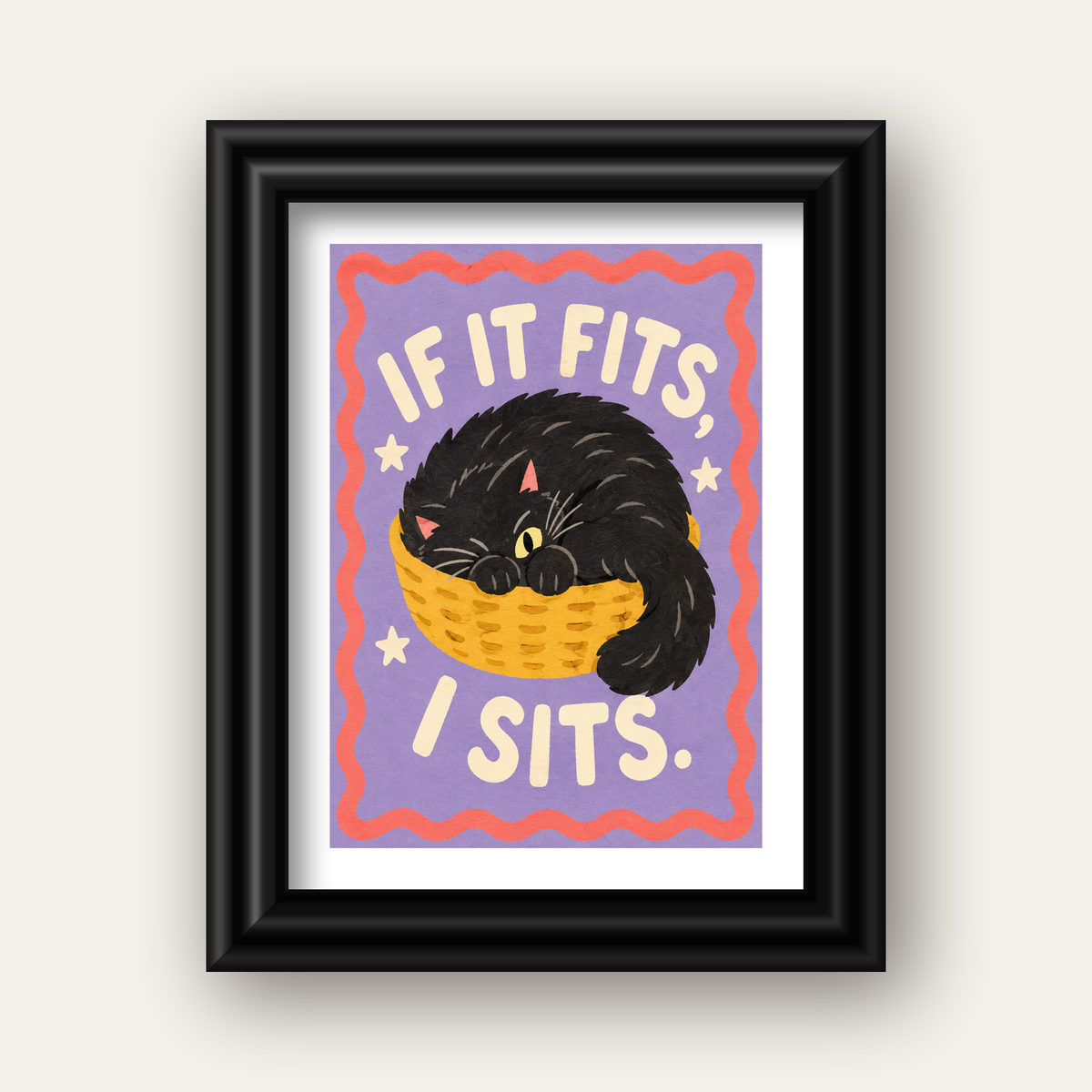 Sepette Siyah Kedi İllüstrasyon Poster – Dijital Sanat Baskısı — siyah galeri çerçeveli paspartulu