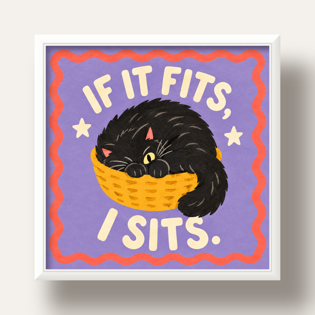 Sepette Siyah Kedi İllüstrasyon Poster – Dijital Sanat Baskısı — beyaz derin çerçeveli