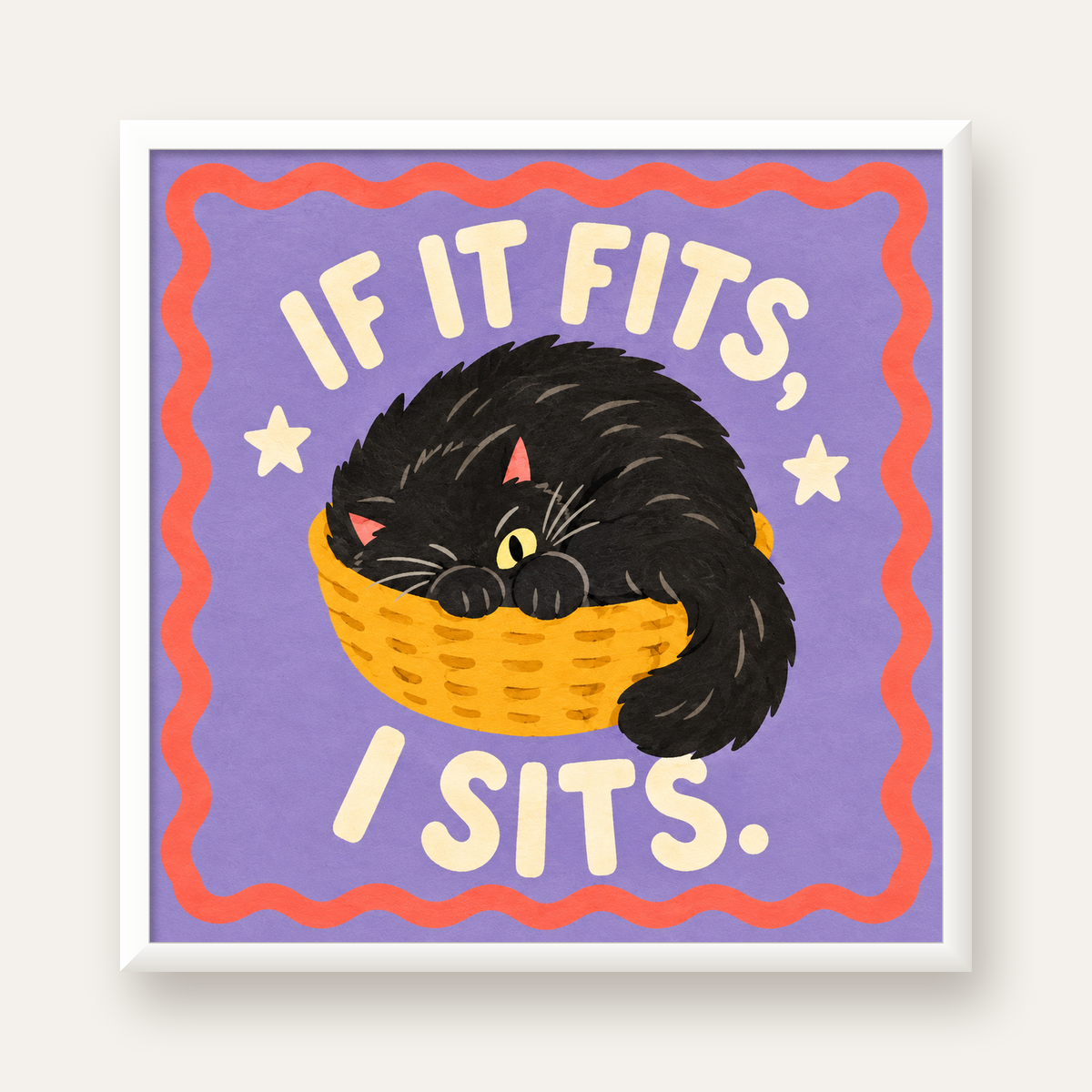 Sepette Siyah Kedi İllüstrasyon Poster – Dijital Sanat Baskısı — beyaz çerçeveli kare poster