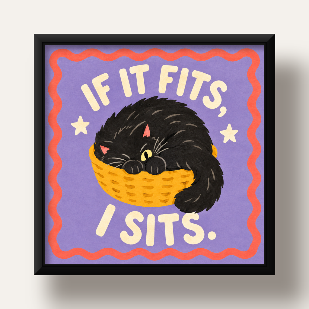 Sepette Siyah Kedi İllüstrasyon Poster – Dijital Sanat Baskısı — siyah derin çerçeveli