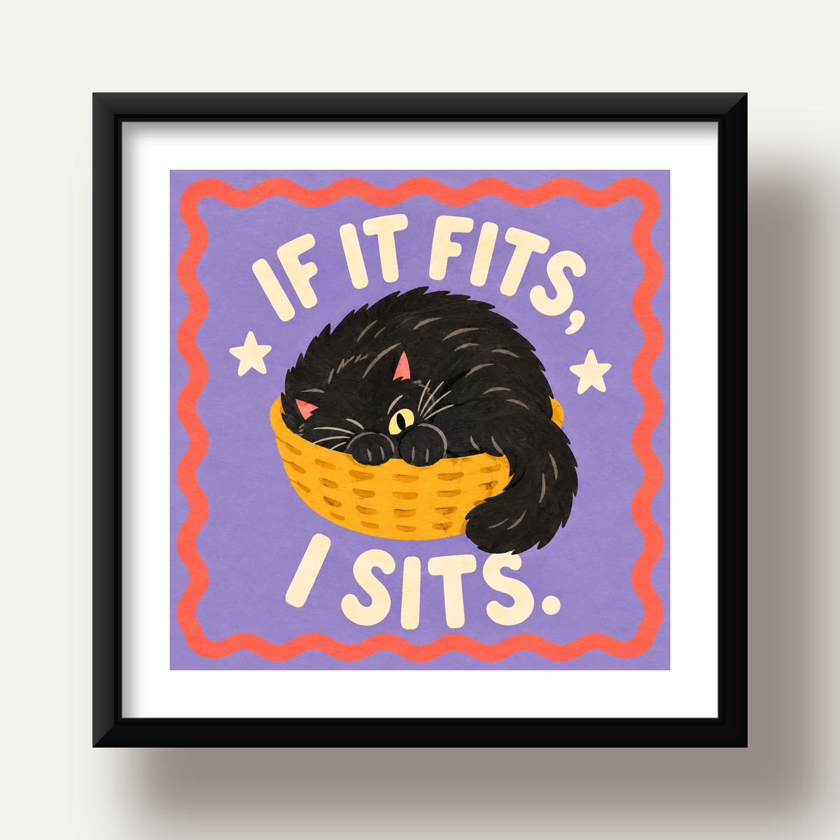 Sepette Siyah Kedi İllüstrasyon Poster – Dijital Sanat Baskısı — siyah derin çerçeveli paspartulu
