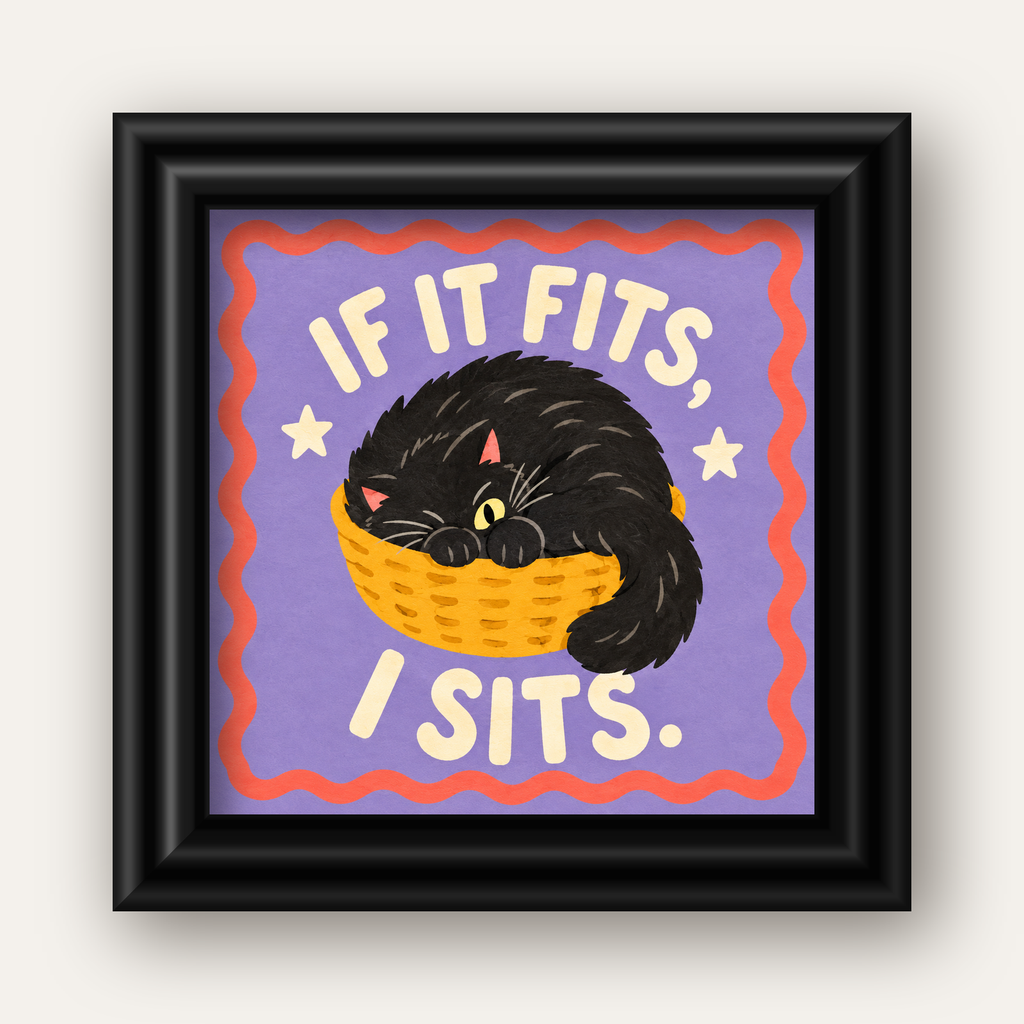 Sepette Siyah Kedi İllüstrasyon Poster – Dijital Sanat Baskısı — siyah galeri çerçeveli