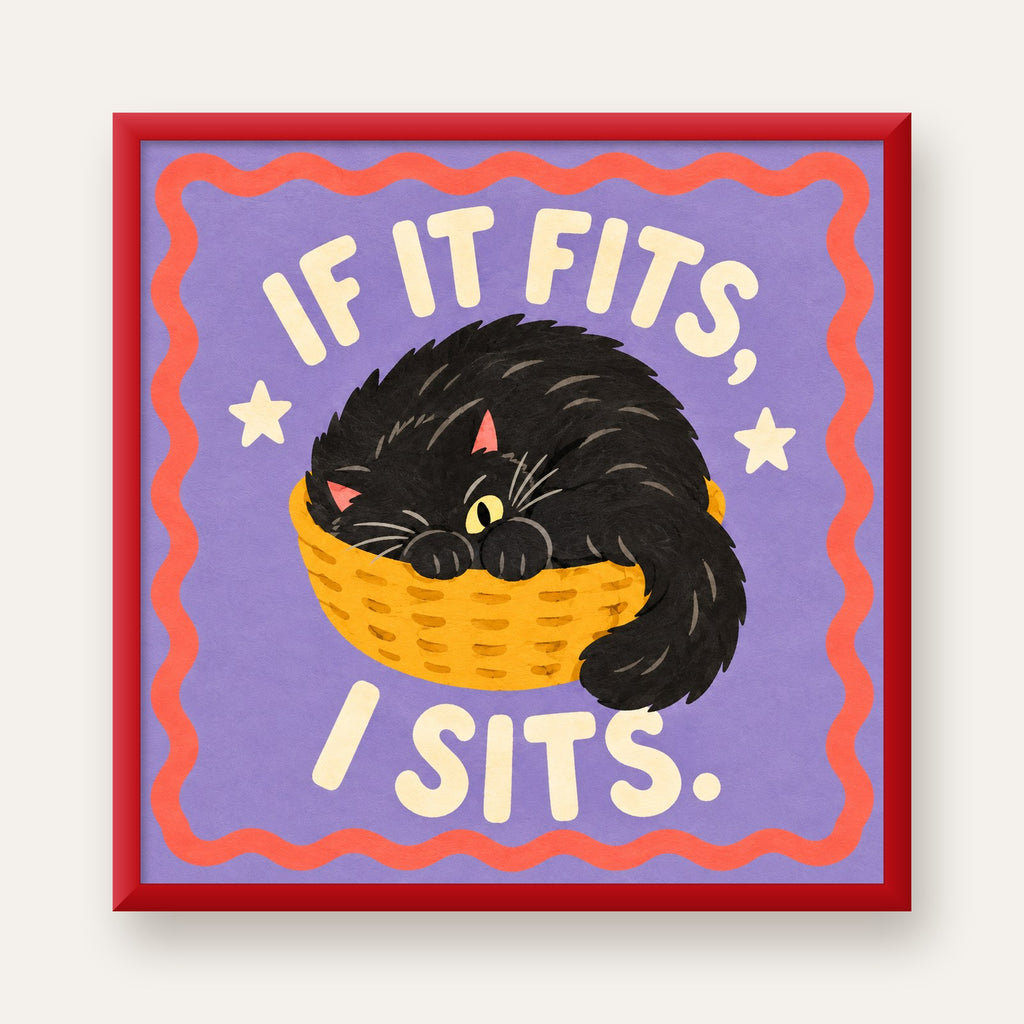Sepette Siyah Kedi İllüstrasyon Poster – Dijital Sanat Baskısı — kırmızı çerçeveli