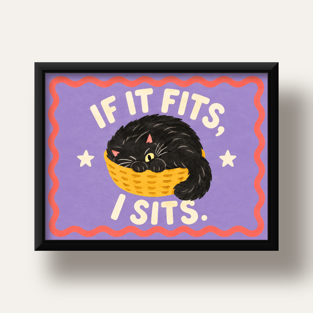 Sepette Siyah Kedi İllüstrasyon Poster – Dijital Sanat Baskısı — siyah derin çerçeveli