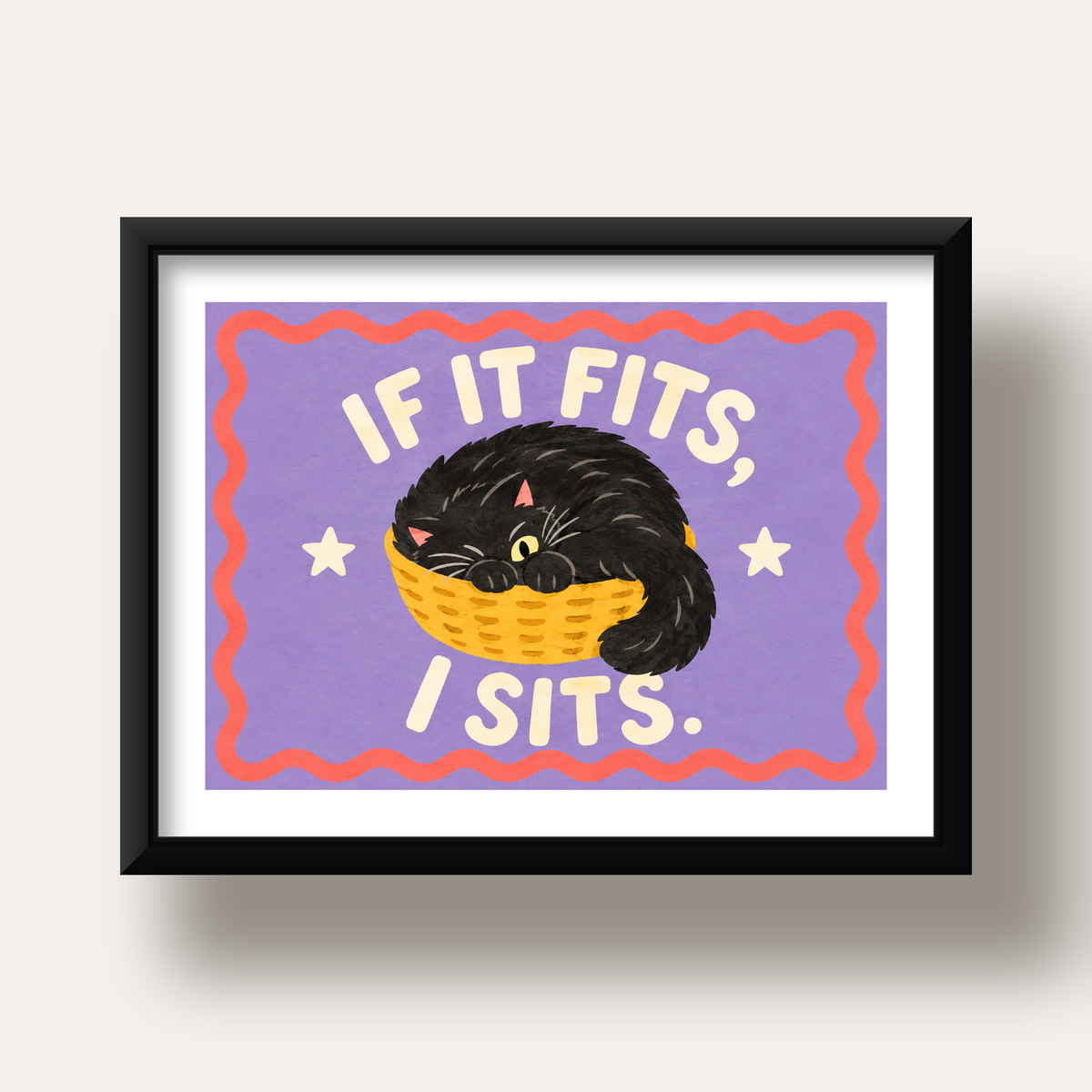 Sepette Siyah Kedi İllüstrasyon Poster – Dijital Sanat Baskısı — siyah derin çerçeveli paspartulu