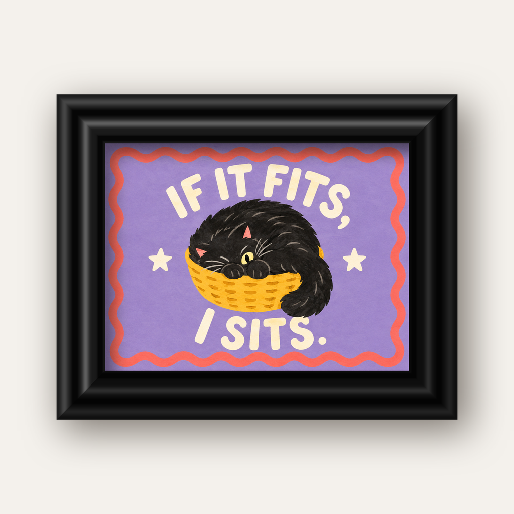 Sepette Siyah Kedi İllüstrasyon Poster – Dijital Sanat Baskısı — siyah galeri çerçeveli