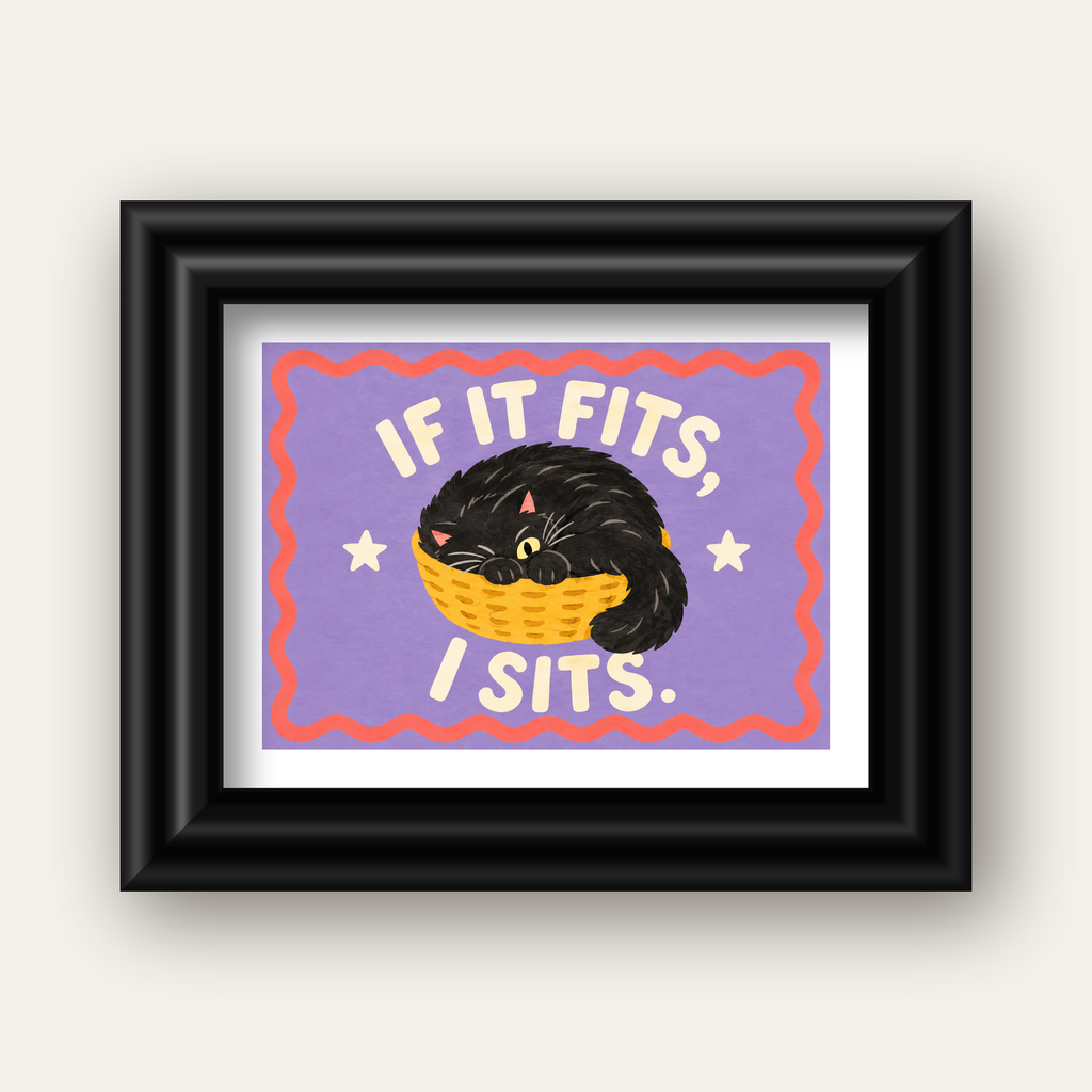 Sepette Siyah Kedi İllüstrasyon Poster – Dijital Sanat Baskısı — siyah galeri çerçeveli paspartulu