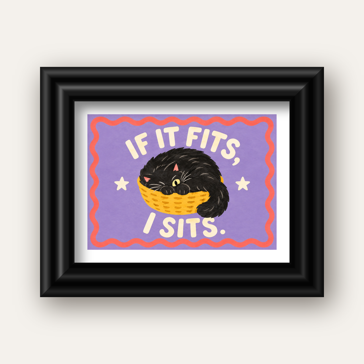 Sepette Siyah Kedi İllüstrasyon Poster – Dijital Sanat Baskısı — siyah galeri çerçeveli paspartulu