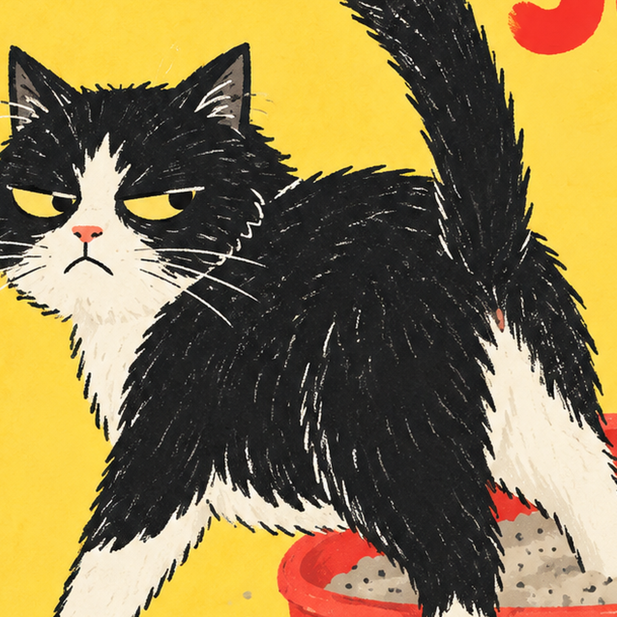 Komik Kedi Mizahi Poster – Eğlenceli Modern Duvar Dekoru — baskının yakın çekimi, kâğıt dokusu ve renk detayı