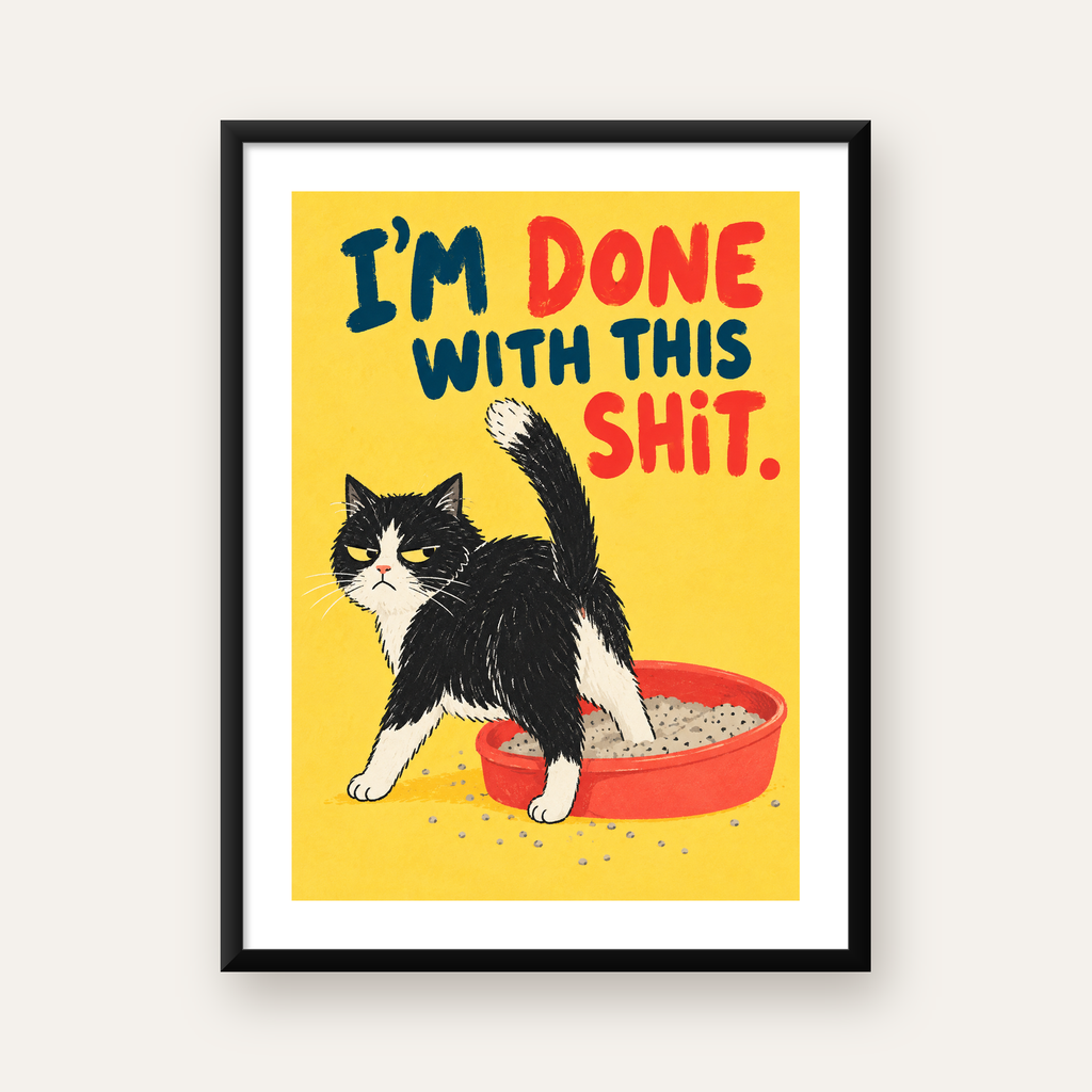Komik Kedi Mizahi Poster – Eğlenceli Modern Duvar Dekoru — Dikey baskı, beyaz kenar boşluklu