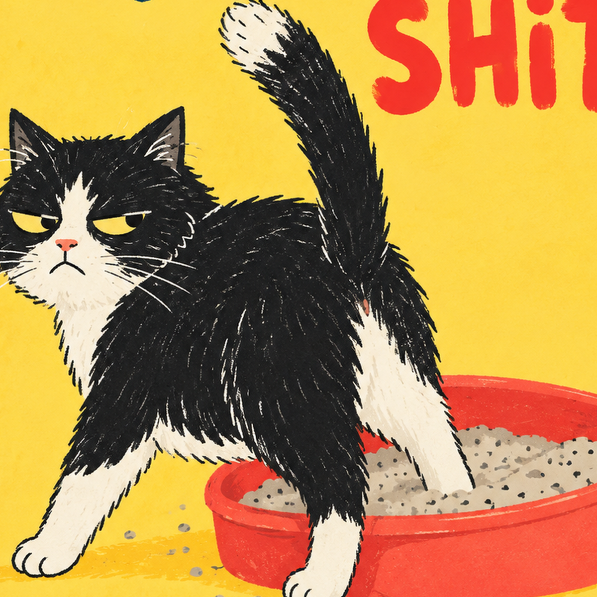 Komik Kedi Mizahi Poster – Eğlenceli Modern Duvar Dekoru — baskının yakın çekimi, kâğıt dokusu ve renk detayı