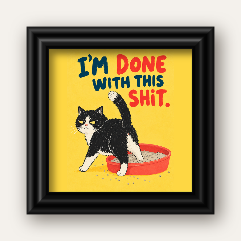 I'm Done With This Shit – Siyah Beyaz Kedi — siyah galeri çerçeveli