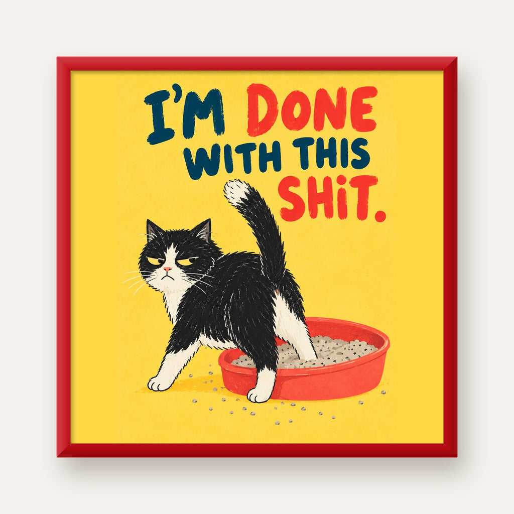 I'm Done With This Shit – Siyah Beyaz Kedi — kırmızı çerçeveli
