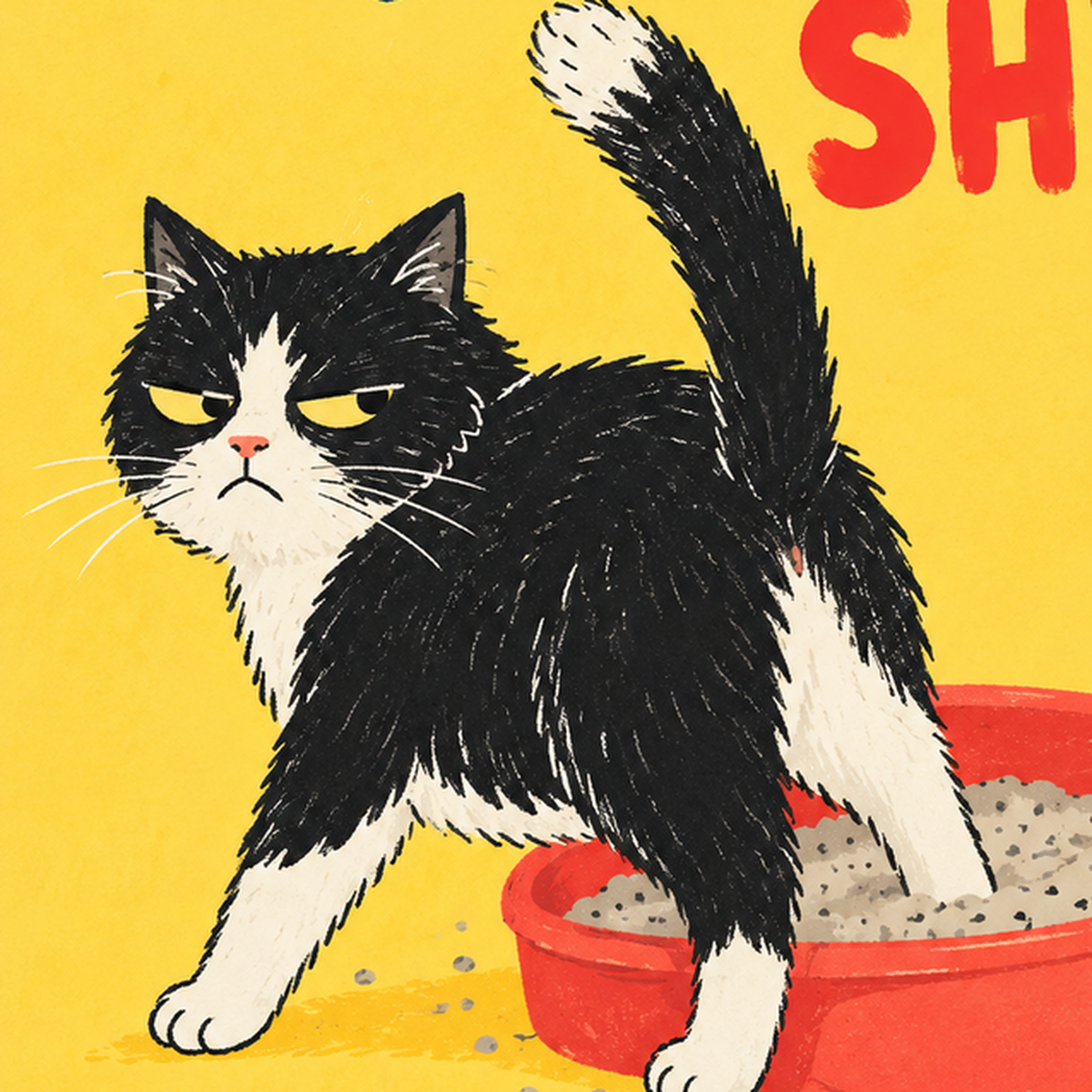 Komik Kedi Mizahi Poster – Eğlenceli Modern Duvar Dekoru — baskının yakın çekimi, kâğıt dokusu ve renk detayı