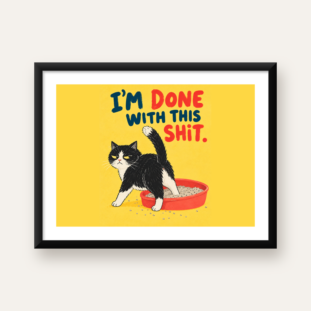 Komik Kedi Mizahi Poster – Eğlenceli Modern Duvar Dekoru — Yatay baskı, beyaz kenar boşluklu