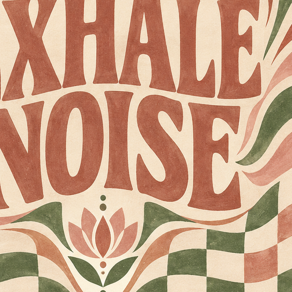 Retro İlhamlı Tipografi Poster – Inhale Peace, Exhale Noise — baskının yakın çekimi, kâğıt dokusu ve renk detayı